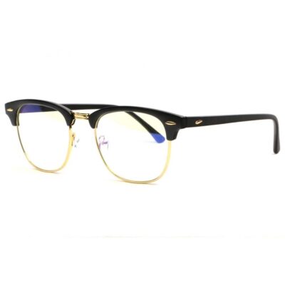 Lunettes anti-lumière bleue vintage avec monture noire et dorée pour protection écran