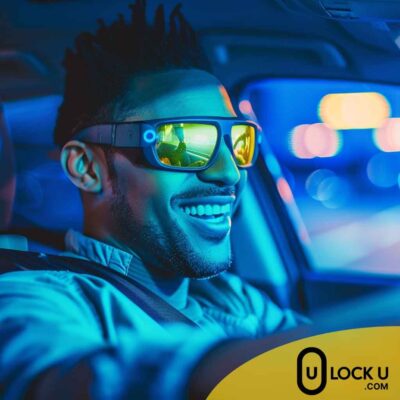 Homme portant des lunettes de conduite de nuit pour réduire l’éblouissement sur la route