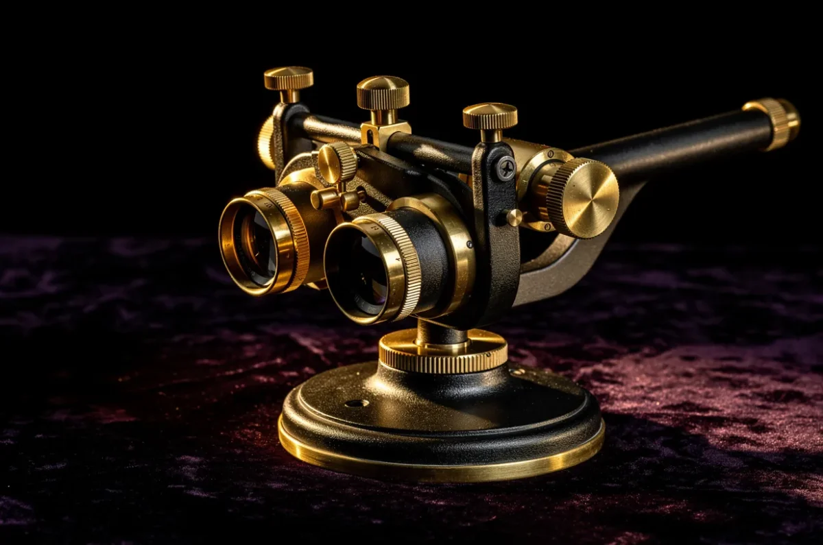 Un pupillomètre d'opticien, noir et laiton